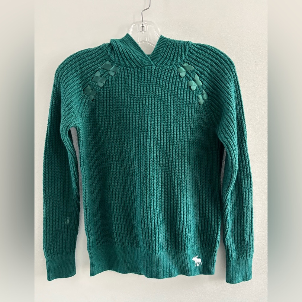 Abercrombie & Fitch Green Knit Sweater with Ribbon Braided Shoulder Detail 11/12